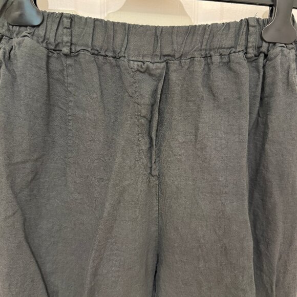SAGA ITALY GRAY 100% LINEN CROPPED PANTS - Picture 6 of 11